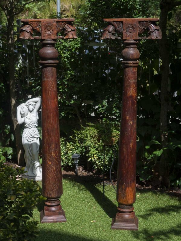 Coppia colonne antiche in legno indiane coloniali - immagine 4