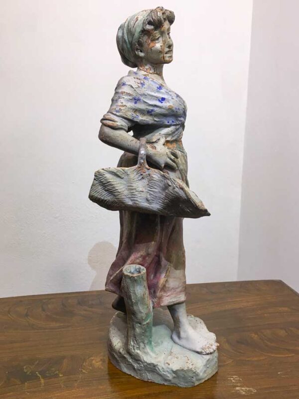 Antica statua terracotta personaggio presepe XIX sec - immagine 4