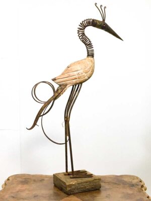 Scultura uccello in legno intagliato e ferro
