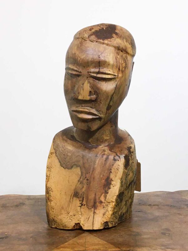 Scultura africana “busto uomo” in legno policromo naturale - immagine 2