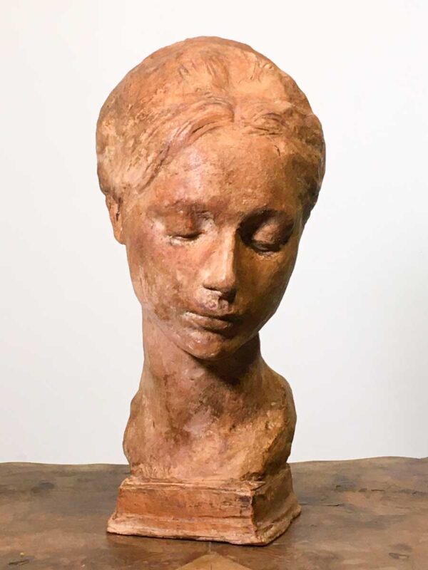 Antica scultura testa di donna in terracotta “Voto” XIX-XX sec