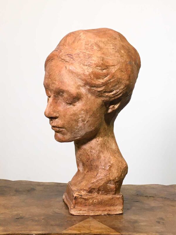 Antica scultura testa di donna in terracotta “Voto” XIX-XX sec - immagine 2