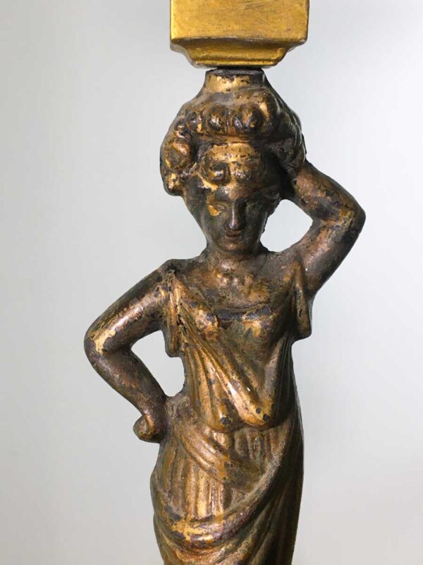 Antica coppia di statue cariatidi in ghisa trasformati in portavasi - immagine 2