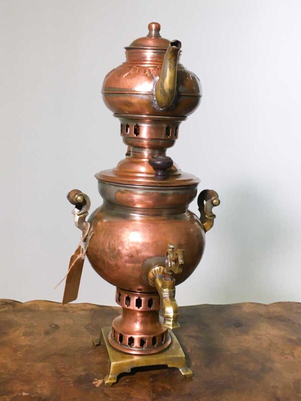 Samovar in rame e ottone mediorientale periodo liberty - immagine 2