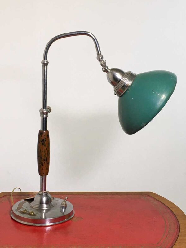 Lampada ministeriale antica regolabile, verde, cromata, anni 40 - immagine 2