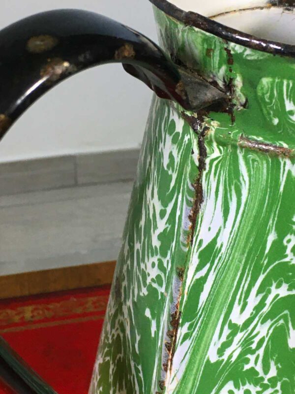 Brocca smaltata francese decorata verde anni '30-'40 - immagine 3