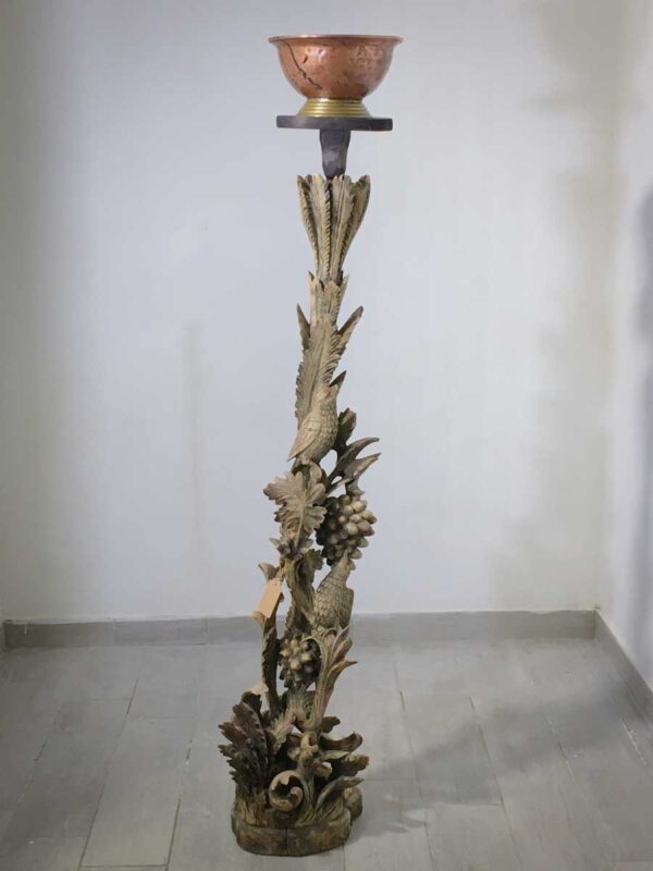 Scultura in legno intagliata fauna e flora porta vaso - immagine 4