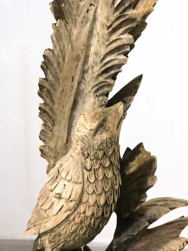 Scultura in legno intagliata fauna e flora porta vaso - immagine 2