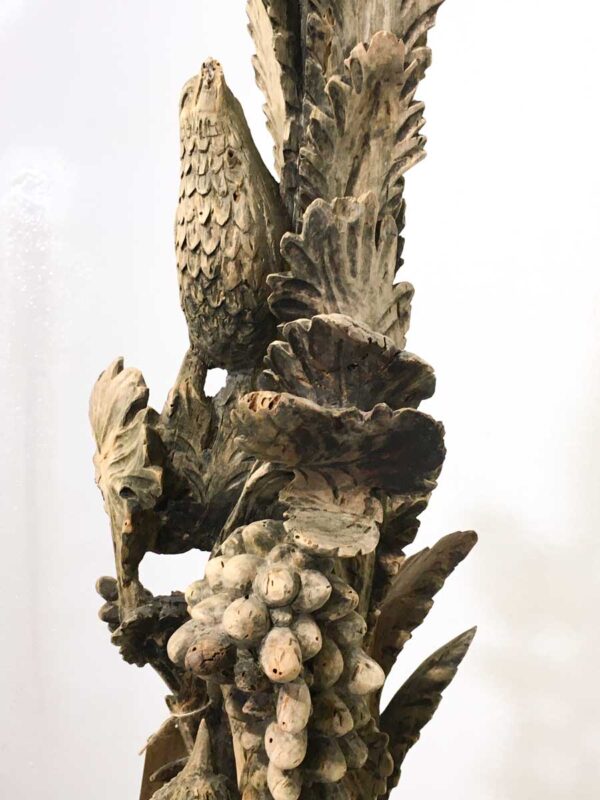 Scultura in legno intagliata fauna e flora porta vaso - immagine 3