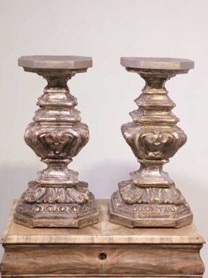 Coppia basi porta cero antichi XVIII secolo foglia d'argento