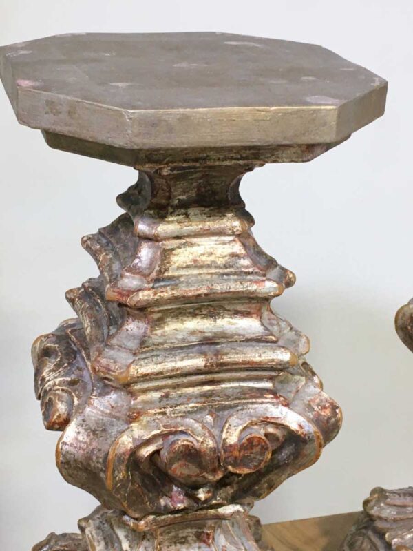 Coppia basi porta cero antichi XVIII secolo foglia d'argento - immagine 3