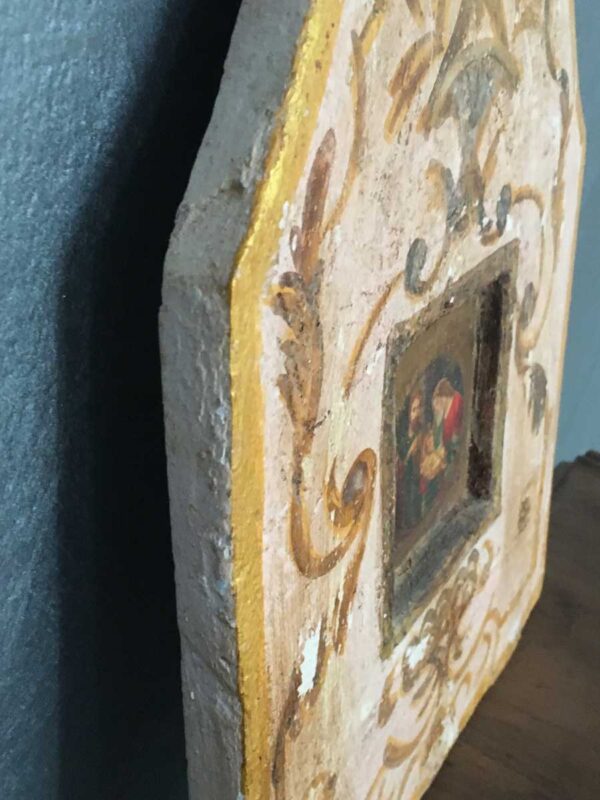 Quadro su legno e gesso con decoro religioso Faenza 1850 - immagine 3