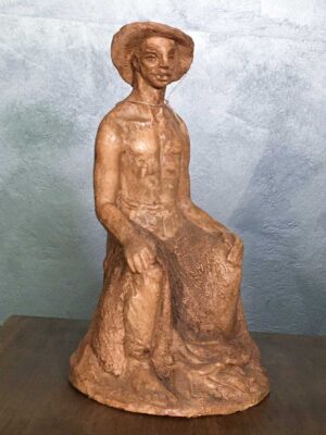 Scultura terracotta “Il pescatore” firmata