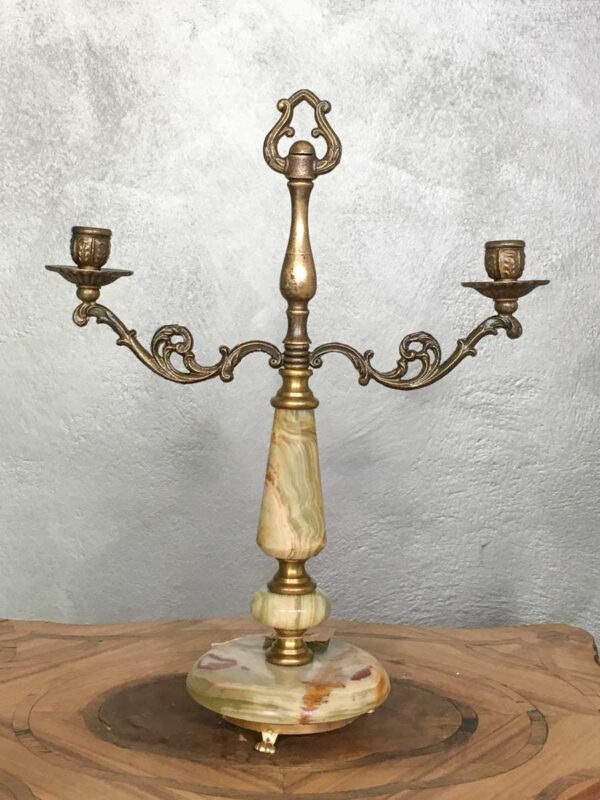 Candelabro in metallo e onice vintage mid century