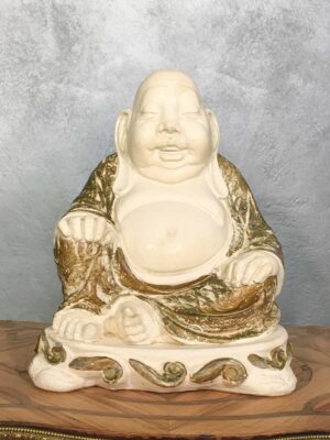 Statua Buddha felice in gesso anni mid century