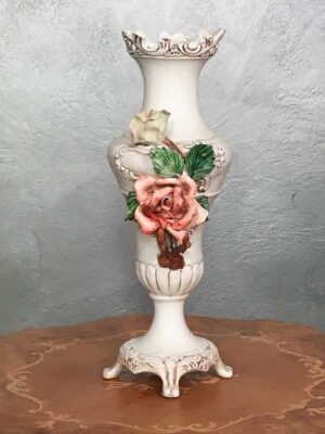 Vaso ceramica di Bassano decoro floreale non smaltato