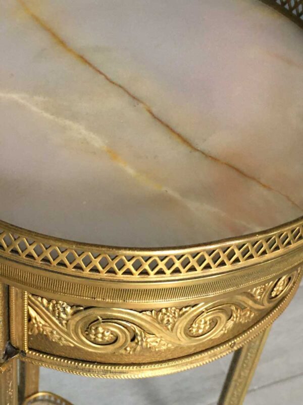 Colonna gueridon porta vaso antico in ottone e marmo - immagine 3