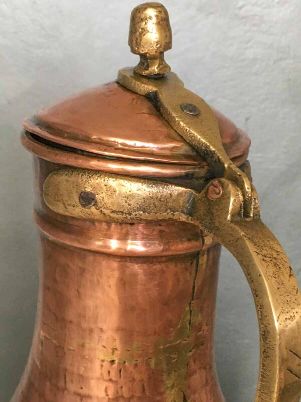 Brocca antica in rame e manico in ottone periodo liberty - immagine 3