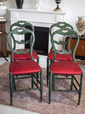 Set di 4 sedie antiche liberty verniciate e decorate