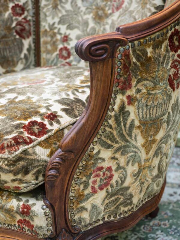 Poltrona vintage a pozzetto legno e velluto damascato XX secolo - immagine 2