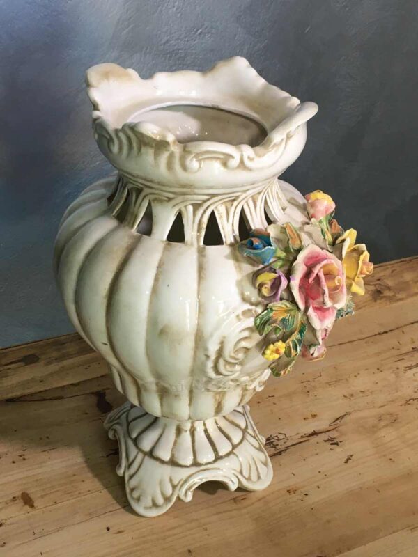 Vaso ceramica di Bassano decoro floreale smaltato mid century - immagine 2