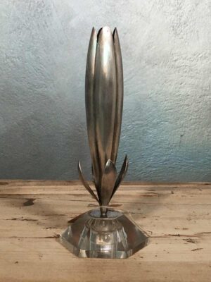 Vaso porta fiore in argento e base vetro molato XX secolo