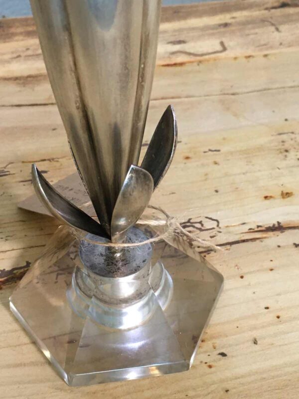 Vaso porta fiore in argento e base vetro molato XX secolo - immagine 2