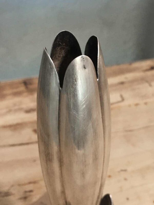 Vaso porta fiore in argento e base vetro molato XX secolo - immagine 3