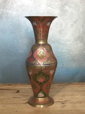 Vaso indiano ottone policromo cesellato del XX secolo