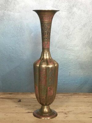 Vaso indiano ottone policromo cesellato mid century