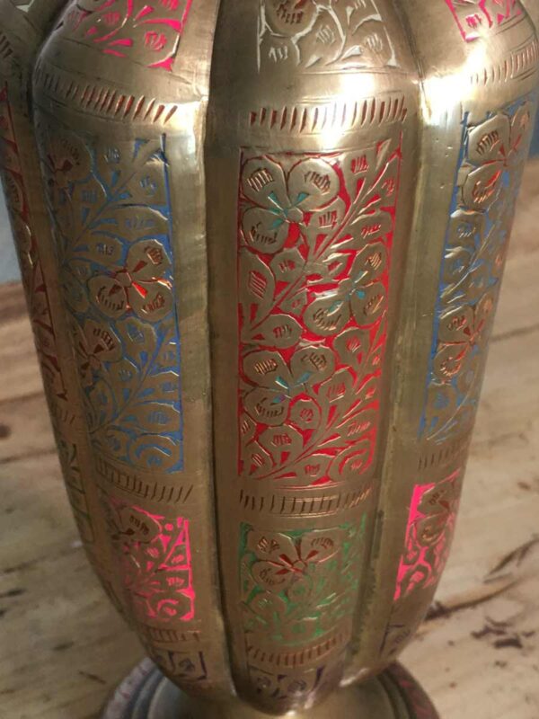Vaso indiano ottone policromo cesellato mid century - immagine 2