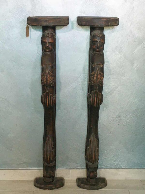 Coppia colonne lesene o telamoni in legno del XIX secolo ebanizzate - immagine 2