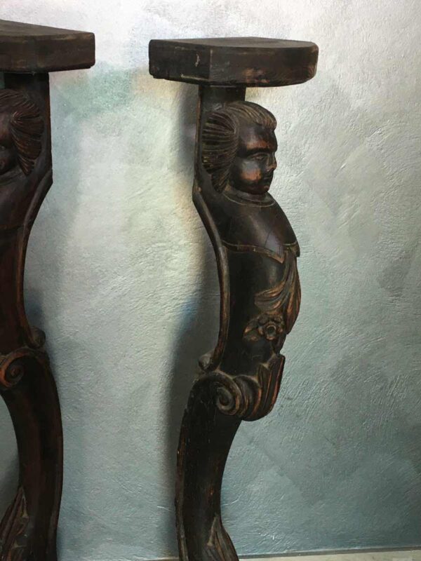Coppia colonne lesene o telamoni in legno del XIX secolo ebanizzate - immagine 4