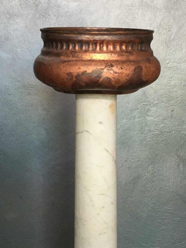 Colonna marmo antico trasformata in porta vaso con rame XIX sec - immagine 2