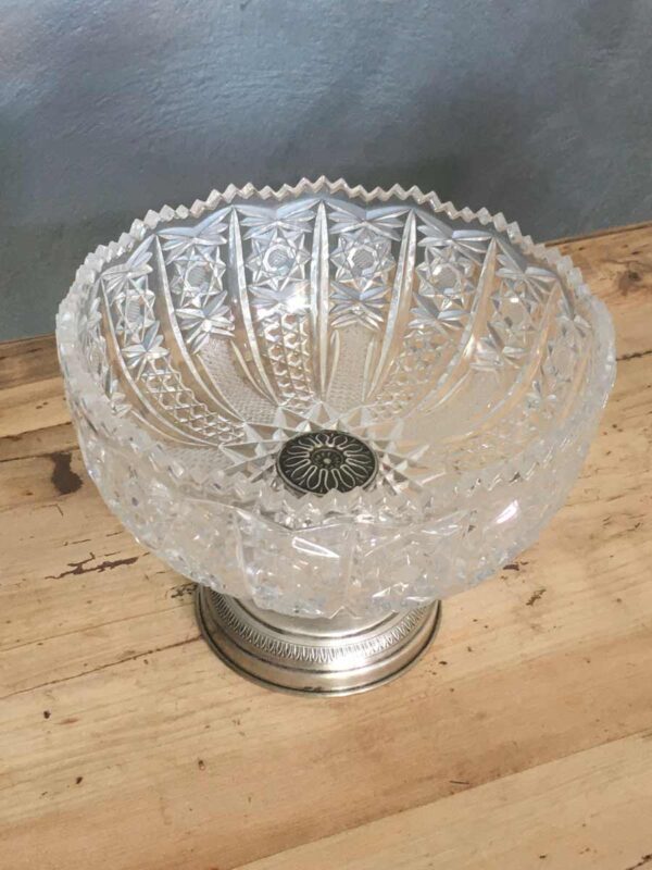 Fruttiera centro tavola in cristallo e base argento mid century - immagine 2