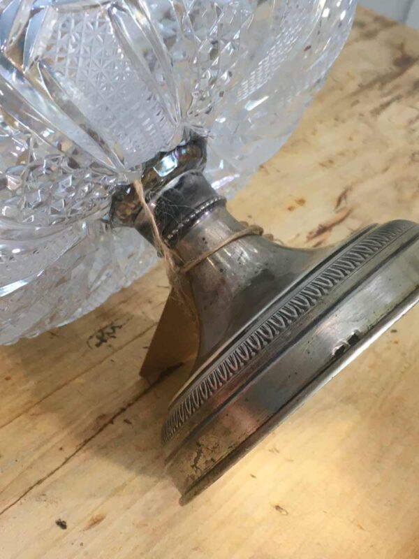 Fruttiera centro tavola in cristallo e base argento mid century - immagine 4