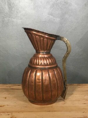 Brocca caraffa antica in rame e manico ottone XIX-XX secolo