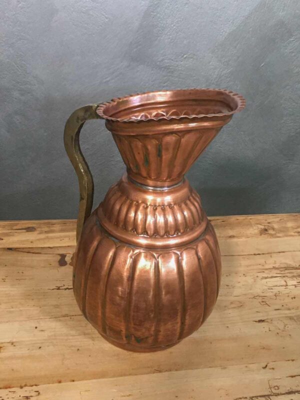 Brocca caraffa antica in rame e manico ottone XIX-XX secolo - immagine 2