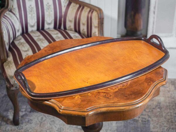 Vassoio antico in legno mid century di forma ovale - immagine 4