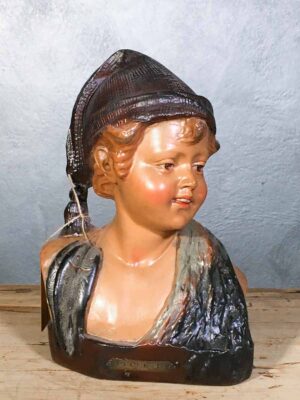Statua busto ragazzo gesso Art nouveau numerata 56-B Pecheur