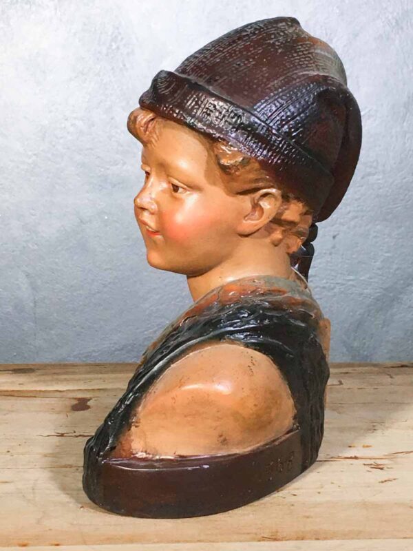 Statua busto ragazzo gesso Art nouveau numerata 56-B Pecheur - immagine 2
