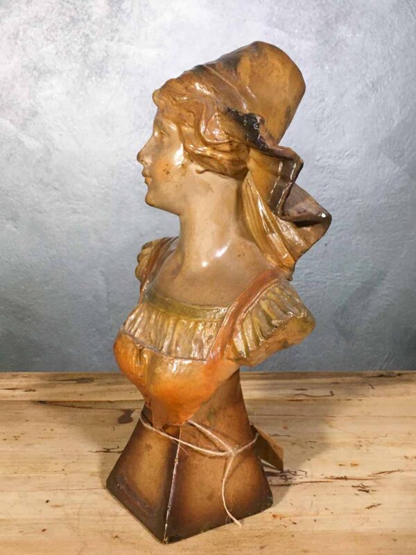 Statua busto donna in gesso Art nouveau firmata Cilti - immagine 3