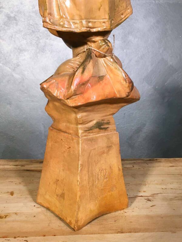 Statua busto donna gesso Art nouveau contadina con bambino - immagine 3
