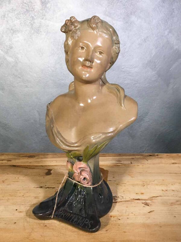 Statua busto donna gesso Art nouveau (printemps) firmata A. Traggiai