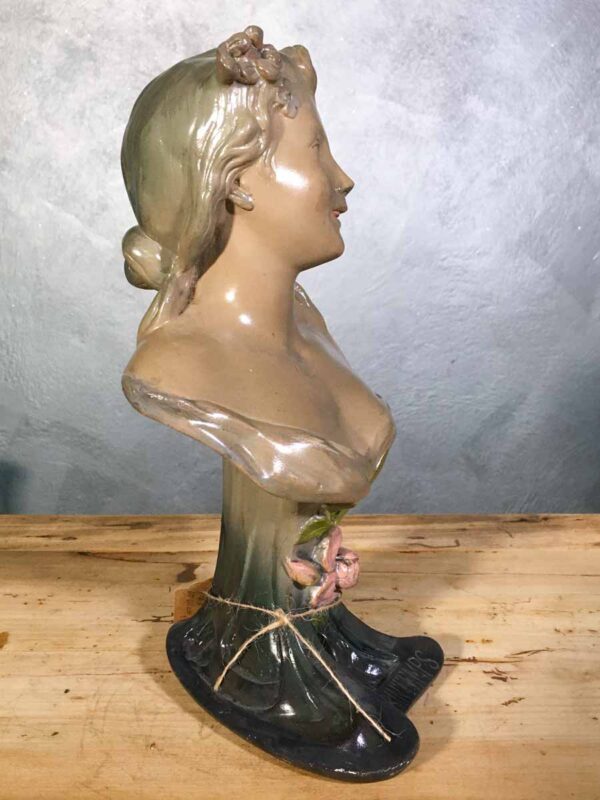 Statua busto donna gesso Art nouveau (printemps) firmata A. Traggiai - immagine 3