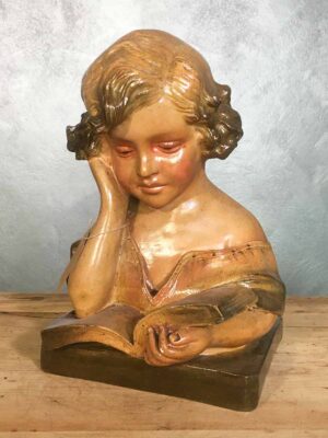 Statua busto ragazza (a l’etude) gesso Art nouveau numerata 424