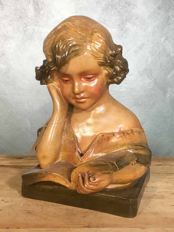 Statua busto ragazza (a l’etude) gesso Art nouveau numerata 424