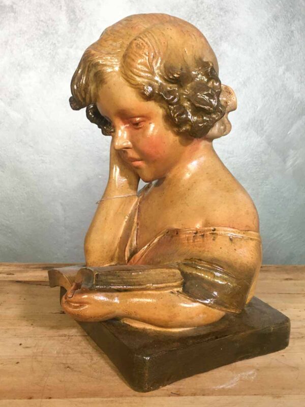 Statua busto ragazza (a l’etude) gesso Art nouveau numerata 424 - immagine 2