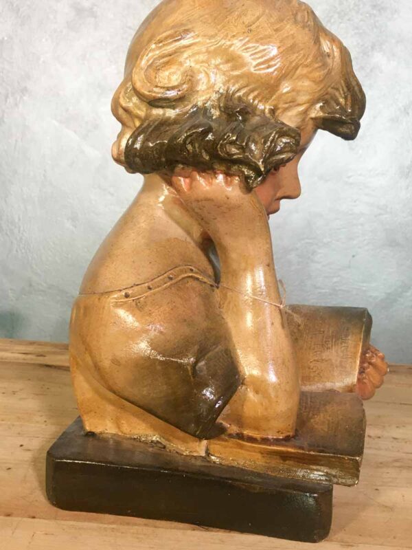 Statua busto ragazza (a l’etude) gesso Art nouveau numerata 424 - immagine 3