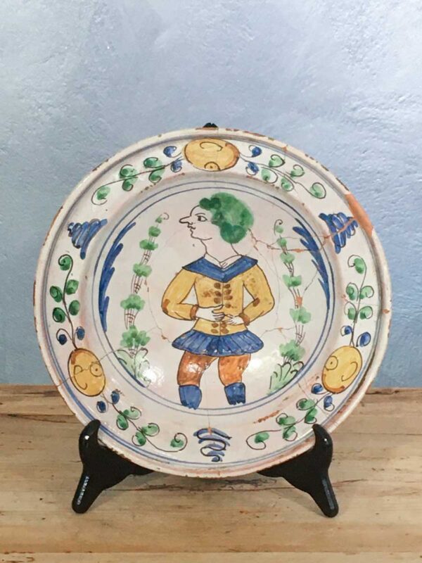 Piatto terracotta decorata ingobbio e cristallino ca. XVIII secolo